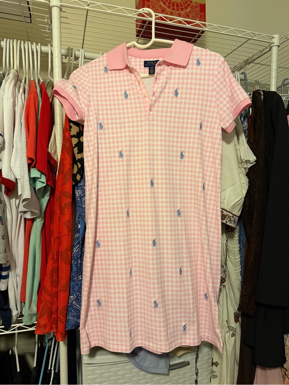 Polo by Ralph Lauren Pink Gingham Polo Shirt with Blue Pony